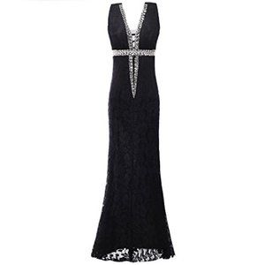 .NWT - Edith Windsor Women's Deep V Neck Beaded Sequins Lace Evening Dress